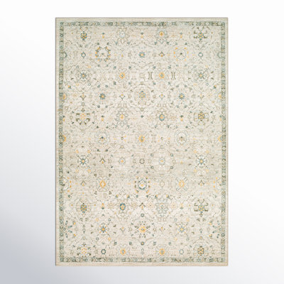 Elsadora Oriental Machine Woven Polyester Area Rug in Beige/Yellow/Blue