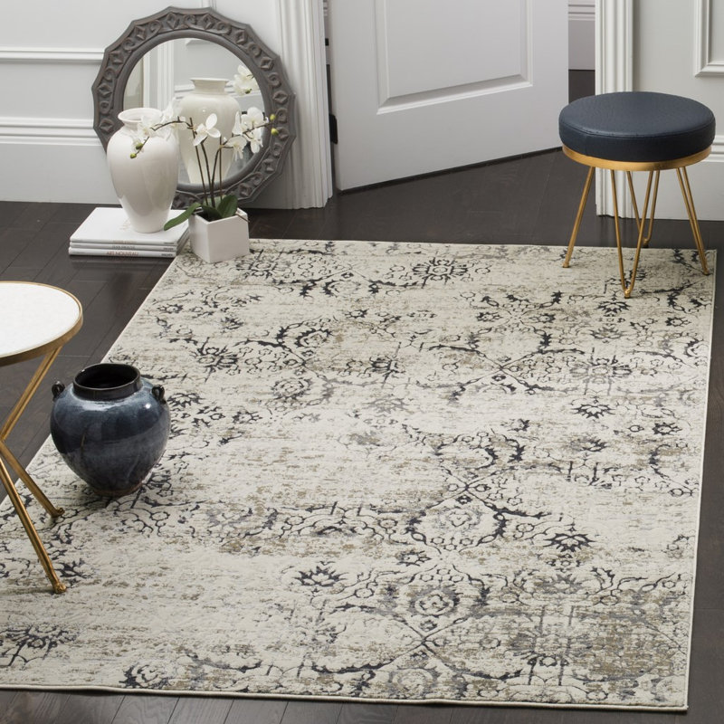 Winchcombe Vintage Inspired Cream/Charcoal Rug, Rectangle 155 x 229 cm