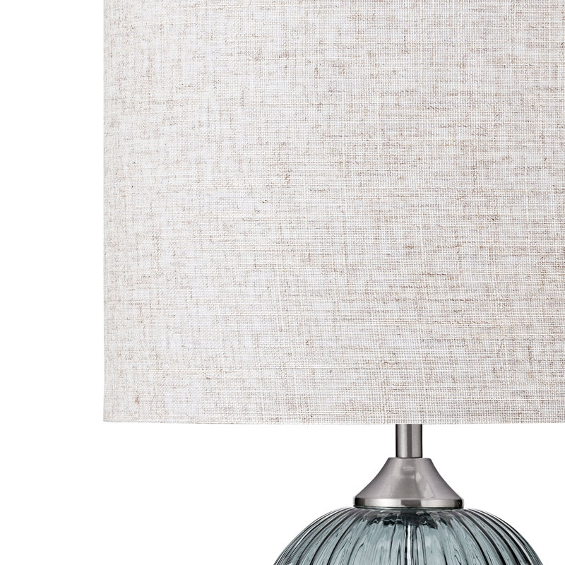 18.9" H Dimmable Ribbed Table Lamp with USB Port, Blue