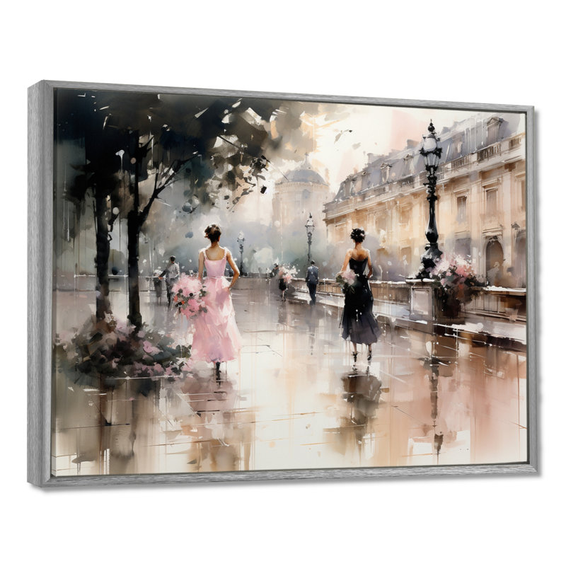 Impression sur toile Fashion Impressionist Elegance I, Reproduction avec cadre flottant, H 12 po x l 20 po, Argent argent