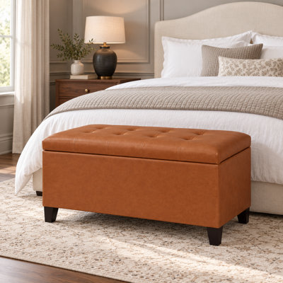 33.3" Faux Leather Rectangle Storage Ottoman Bench For Living Room