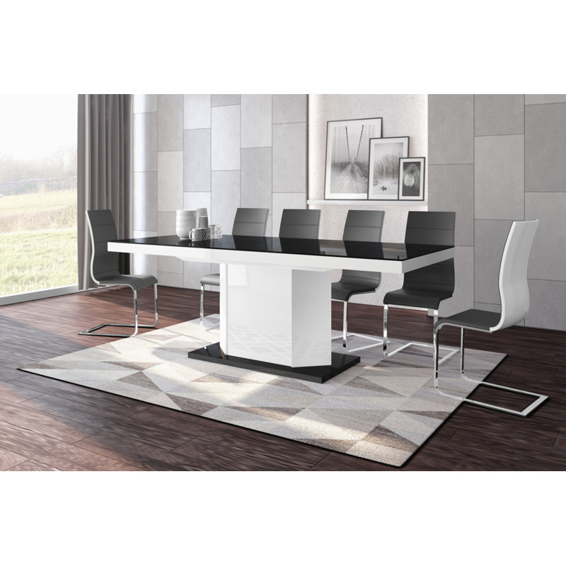 Chimaobim Extendable Dining Table, Black Gloss/White Gloss