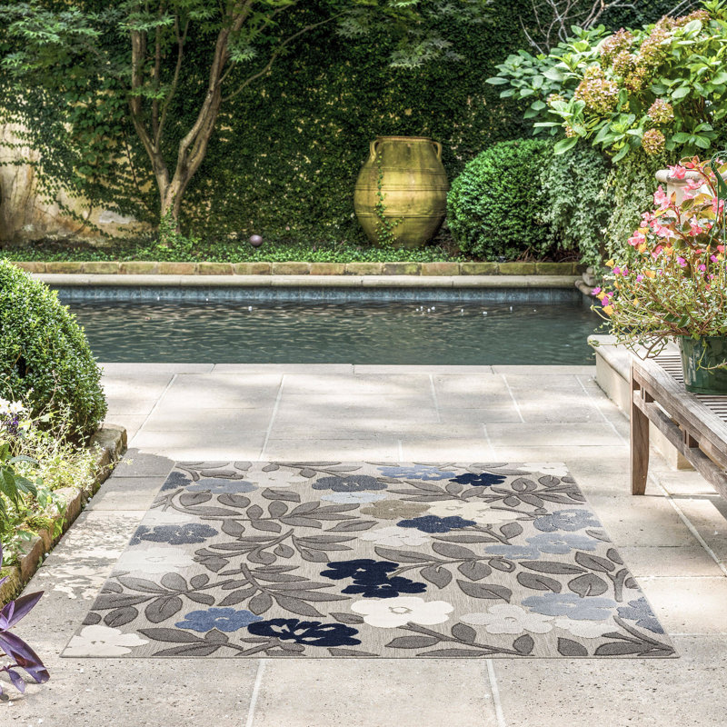 Tapis d'extérieur résistants à l'eau à motif floral tissés à plat pour patio, terrasse, porche ou entrée