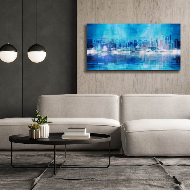 «Blue Abstract NYC Skyline» par Epic Portfolio, art mural sur toile, H 30 po x l 60 po x P 1,5 po