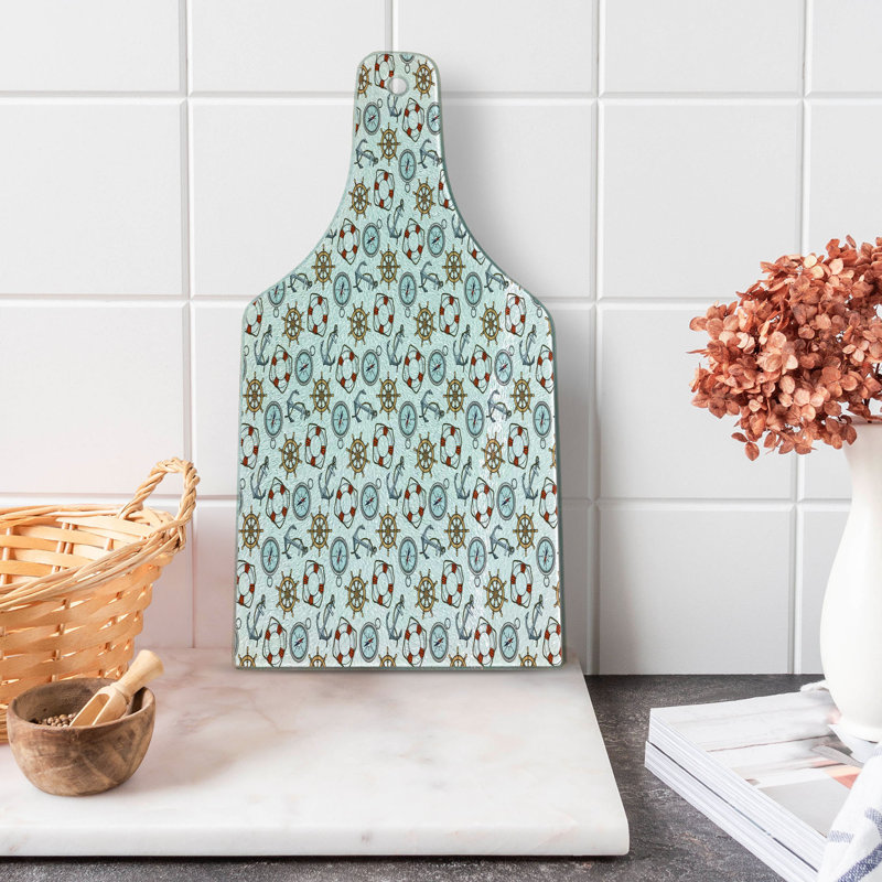 Ambesonne Compass Tempered Glass Cutting Board Helm Anchor Multicolor