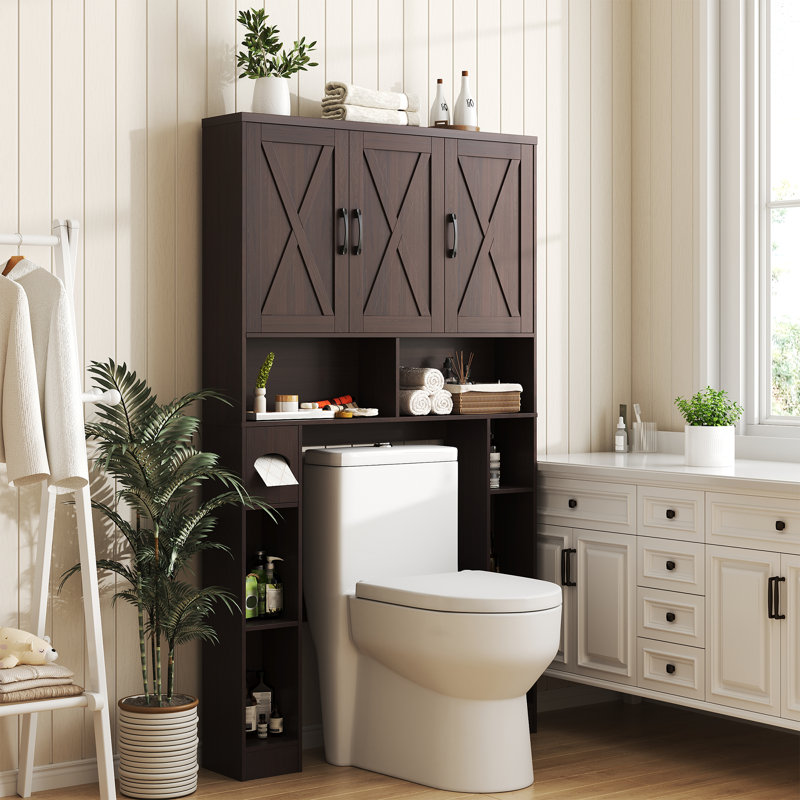 Over The Toilet Storage Cabinet With 3 Barn Doors, Espresso