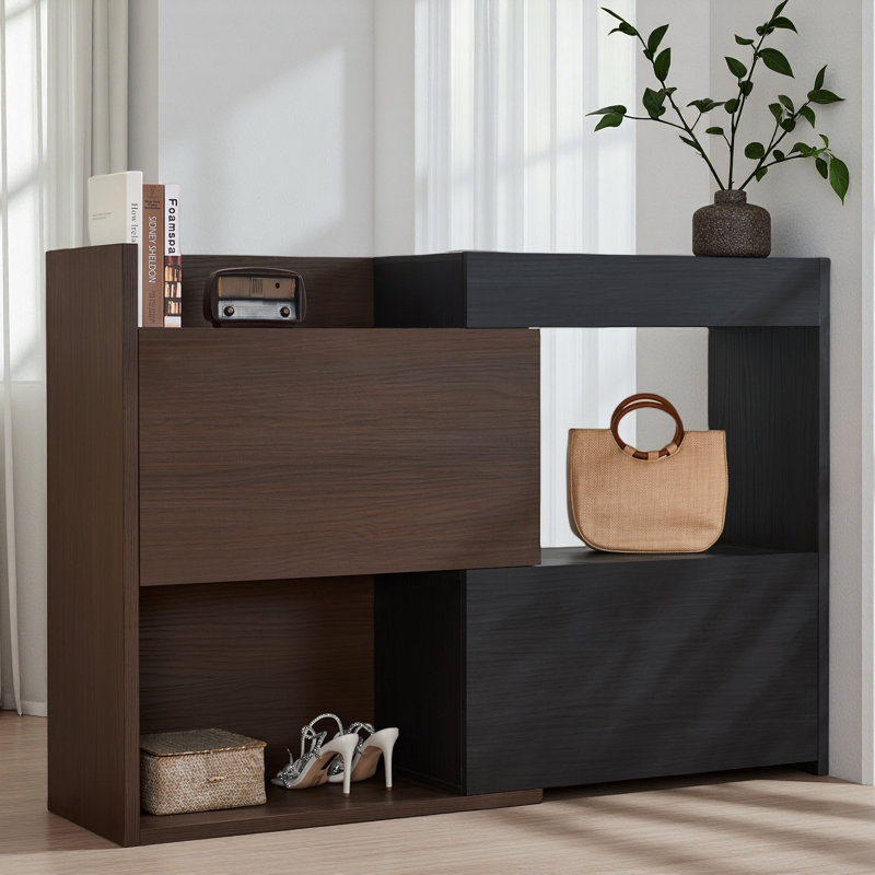 32.5''-58.8'' Extendable & Rotating Shoe Cabinet With 1 Drawer, 90-Degree Corner Cabinet, Multifuctional Storage Combination Cabinet For Living Room, Hallway, Entryway, Black & Walnut