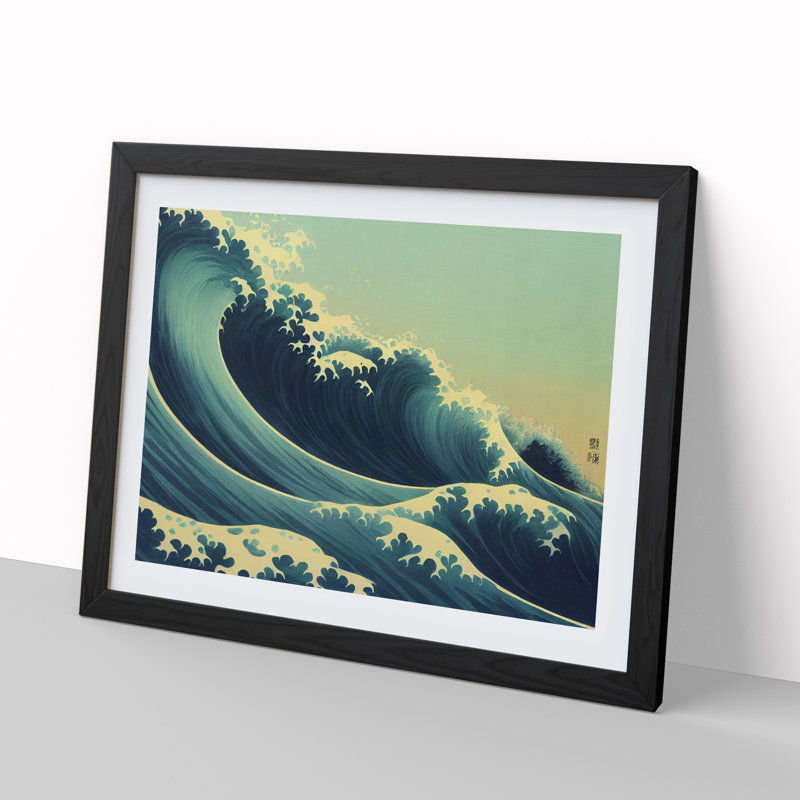 XH1022-5565X Lively Japanese Wave - Single Picture Frame Print, Black, 25cm H x 34cm W x 2cm D