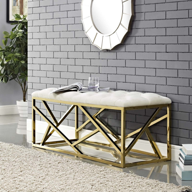 Modway Orchid Sebastian Button-tufted Bench, Ivory, Gold