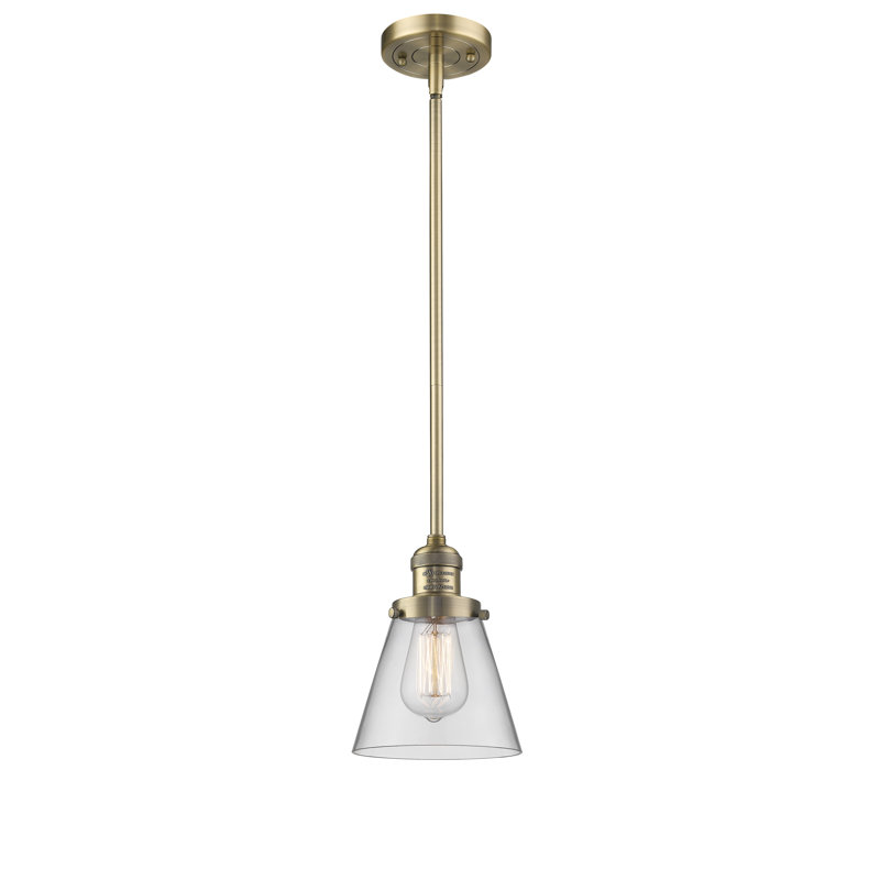 Milardo 1 - Light Single Pendant, Clear, 8" H x 6" W x 6" D, Brushed Brass