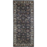 Hand-Knotted High-Quality Black and Cream Runner