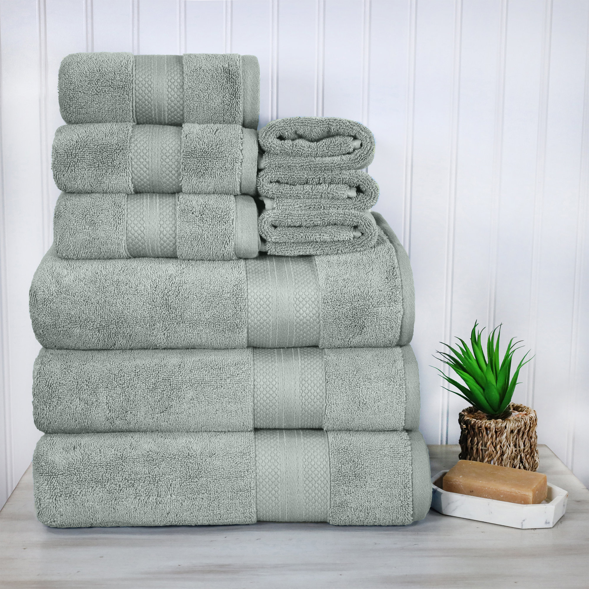 Finnian Ultra-Plush Heavyweight, 100% Turkish Towel Collection, Olive Green, 9 Piece Towel Set