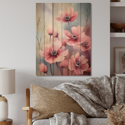 Alameen, prairie bleue et rose sur bois