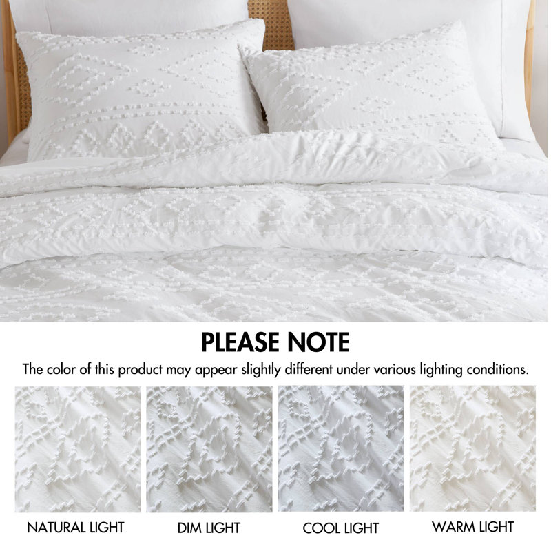 Gigi Clipped Jacquard Tufted Comforter Set, White, Full / Double Comforter + 2 Standard Shams