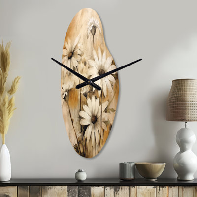 Behymer - Curved Shape Decorative White Floral Wall Clock
