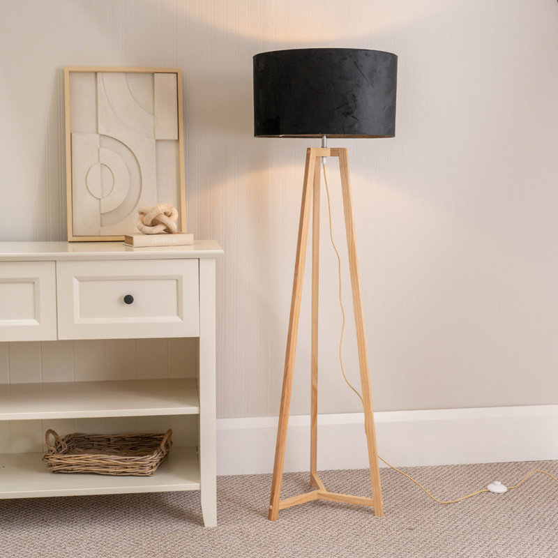 Rhavyn 148cm Traditional Floor Lamp, Natural, Black