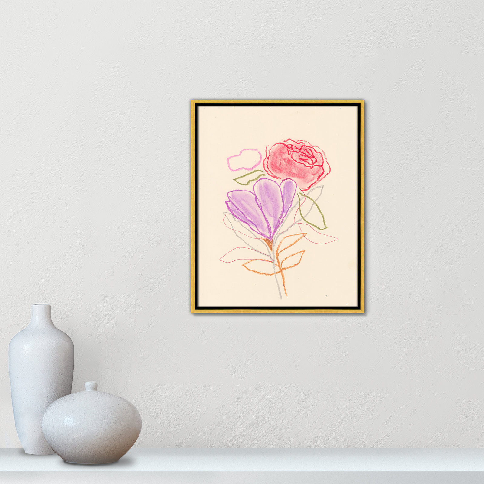Simple Floral III Print by Bea Dina, No Mat, 21.5" H x 17.5" W x 2" D, Gold Floater Framed Canvas