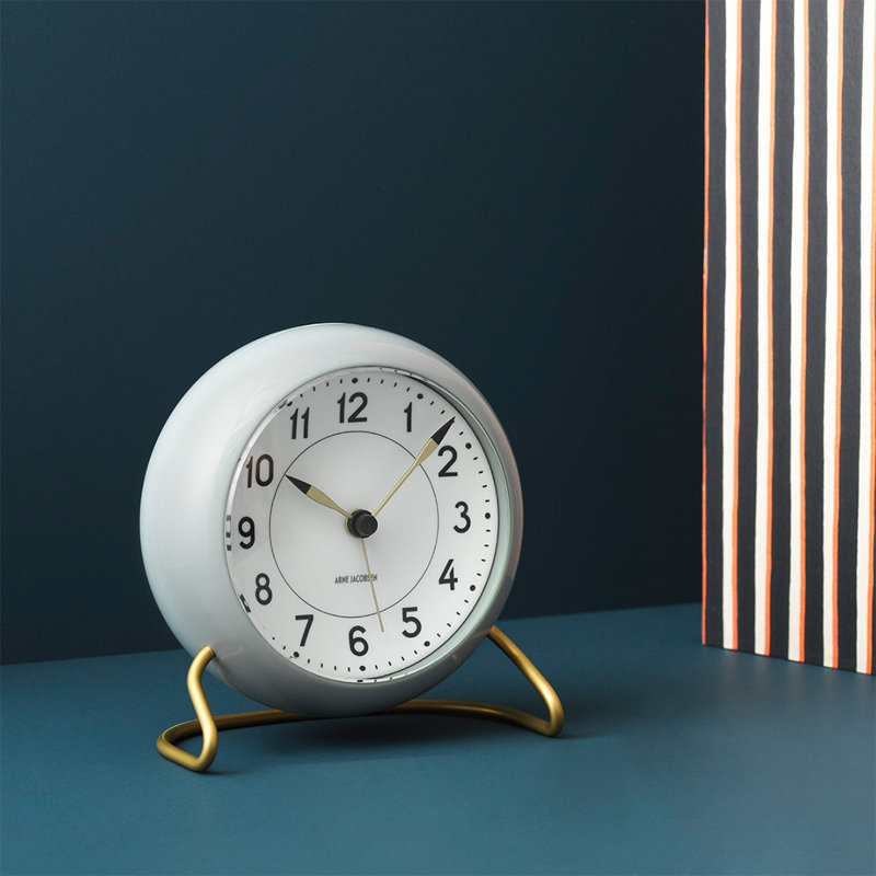 Station Electric Clock, White/Gray/Gold