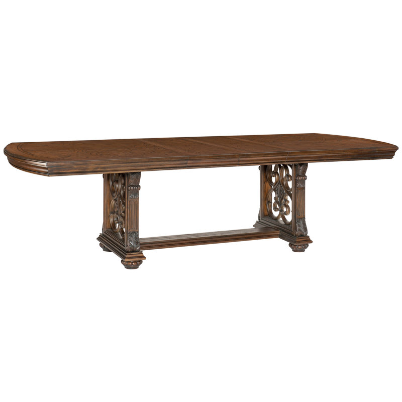 Table de salle à manger à finition chêne foncé avec rallonge séparée - configuration formelle pour 8 sièges décoratifs