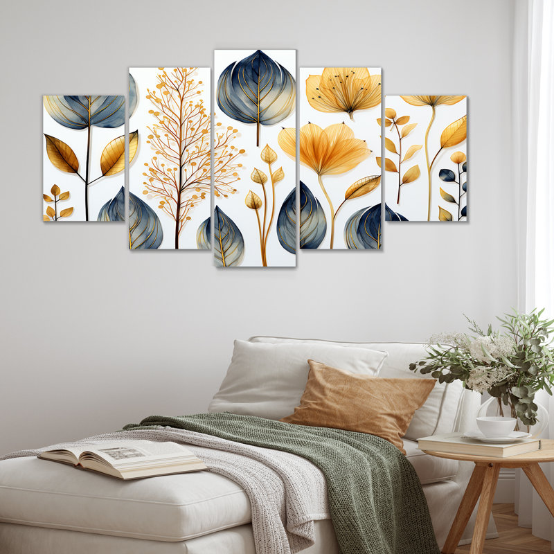 "Collage Dried Autumn Botanicals" - feuilles, décoration murale 5 pièces