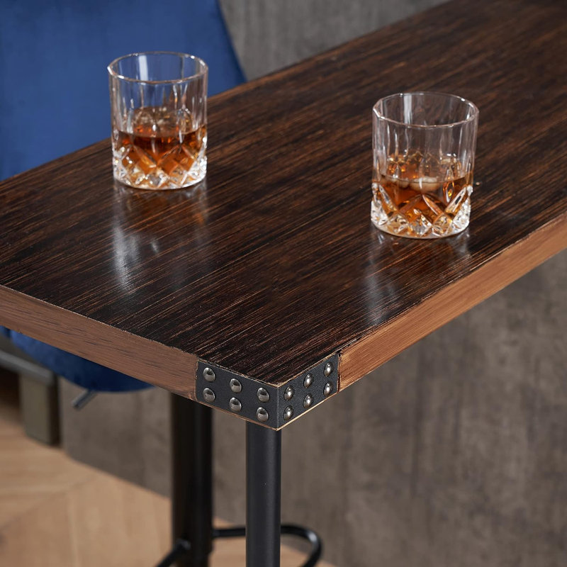 Table de bar à hauteur rectangulaire Iromel L 43 po x l 16 po avec plateau en bois de pin et pieds en métal