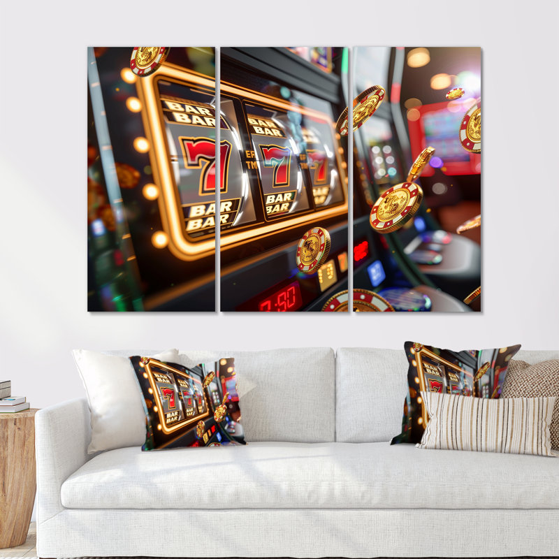 Machine à sous Jackpot Winner III - casino et jeux, ensemble de salon d'art mural, Métal métal, H 28 po x l 36 po x P 1 po