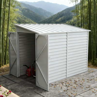 Garden & Yard Outdoor Storage Shed For Bikes, Generator - Lockable Lean To Design, Ventilation, Galvanized Steel, 56.25" W X 106.25" D, White Lawn Care Equipment, Power Tools Metal Shed, Ventilation