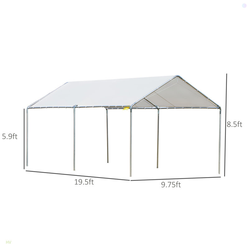 Auvent de voiture galvanisé Carport avec trousse d'ancrage incluse, 3 câbles en acier renforcé, Blanc