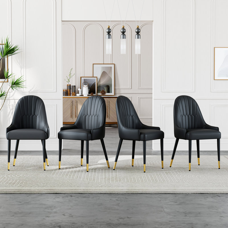 Muminah Faux Leather Upholstered Parsons Chair (set Of 4), Black/Black