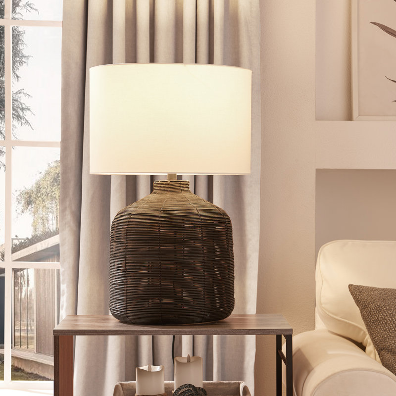 Northport Table Lamp, 26" H x 17" W x 17" D, Black Rattan