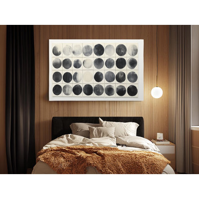 Reproduction d'art sur toile de haute qualité, faite à la main en noir et blanc avec de petites formes circulaires - reproduction d'art, reproduction de peinture