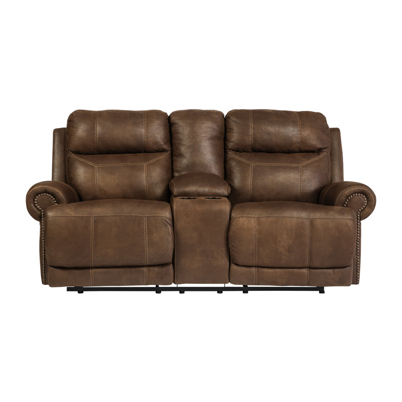 Culver Faux Leather Loveseat, Manual, Brown Faux Leather