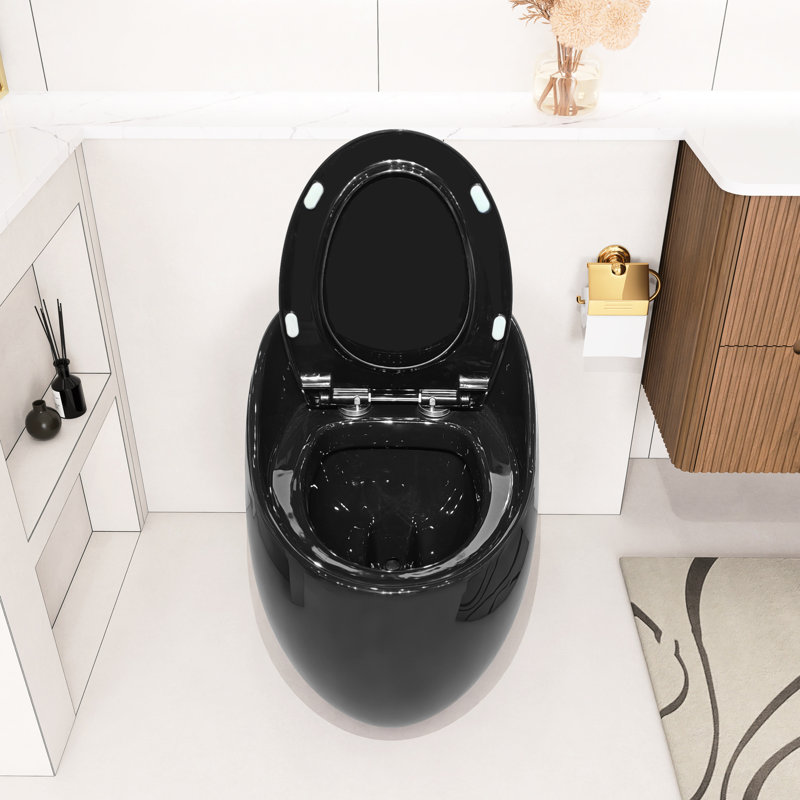 Glossy Black 1.28 Single Flush Egg Shape Toilet, Seamless Ceramic, Quick - Release Seat, 18.49 In Width, 22 Package Width Design, 24.32 Height, 117 Lb Weight