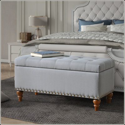 Ottoman Storage Bench, Recessed Support Hinge Top Easy To Open, Rivet Trim Around, Bedroom, Entrance, Living Room, Linen