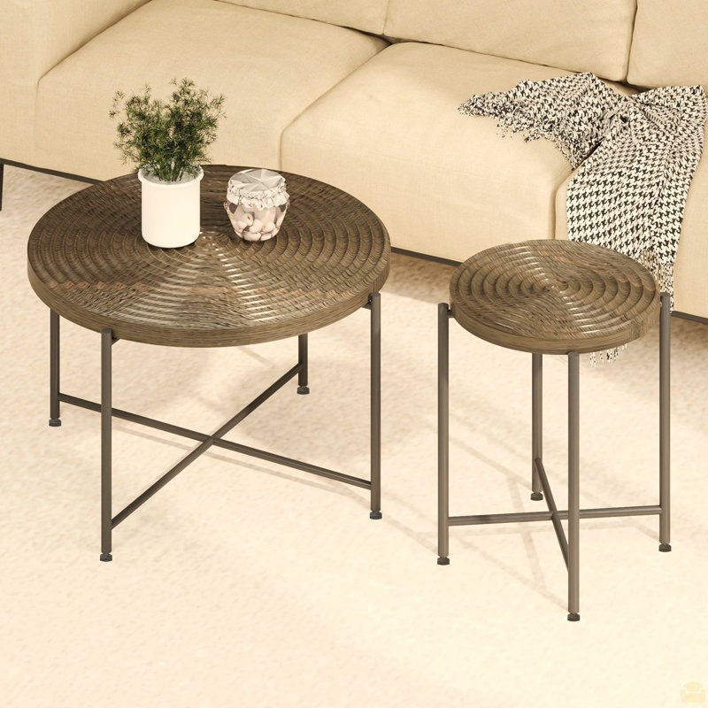 Ensemble 2 pièces tables basses et tables de bout, Noyer brun