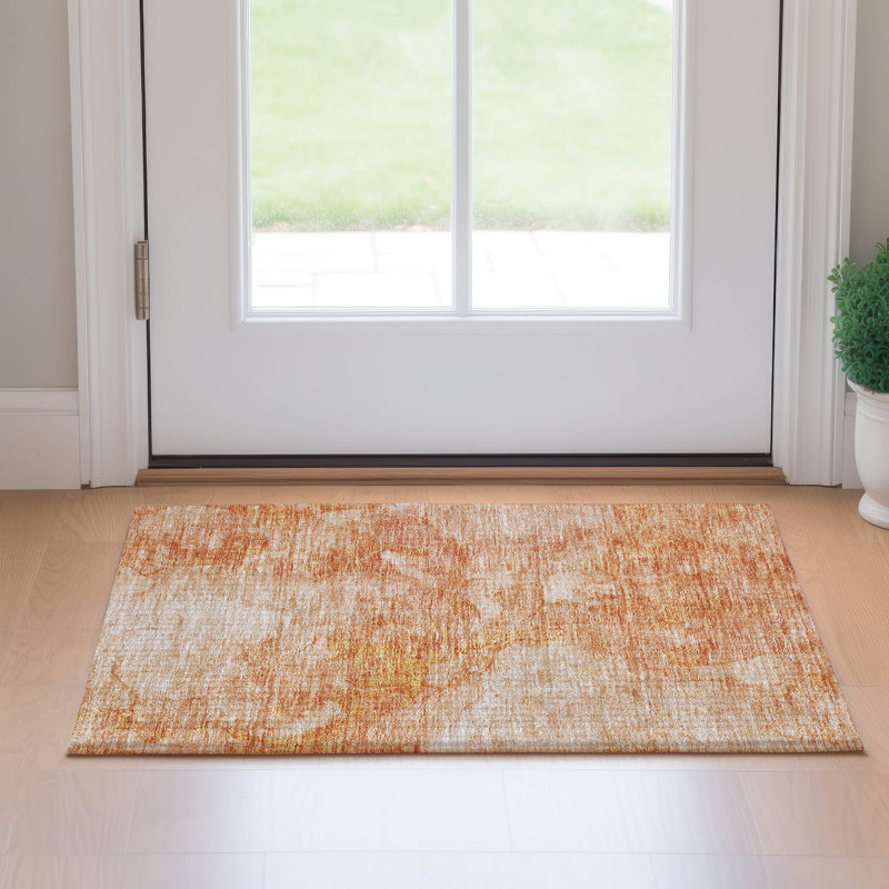 Premium Machine Washable Prisco Salmon Rug, Rectangle 1'8" x 2'6"