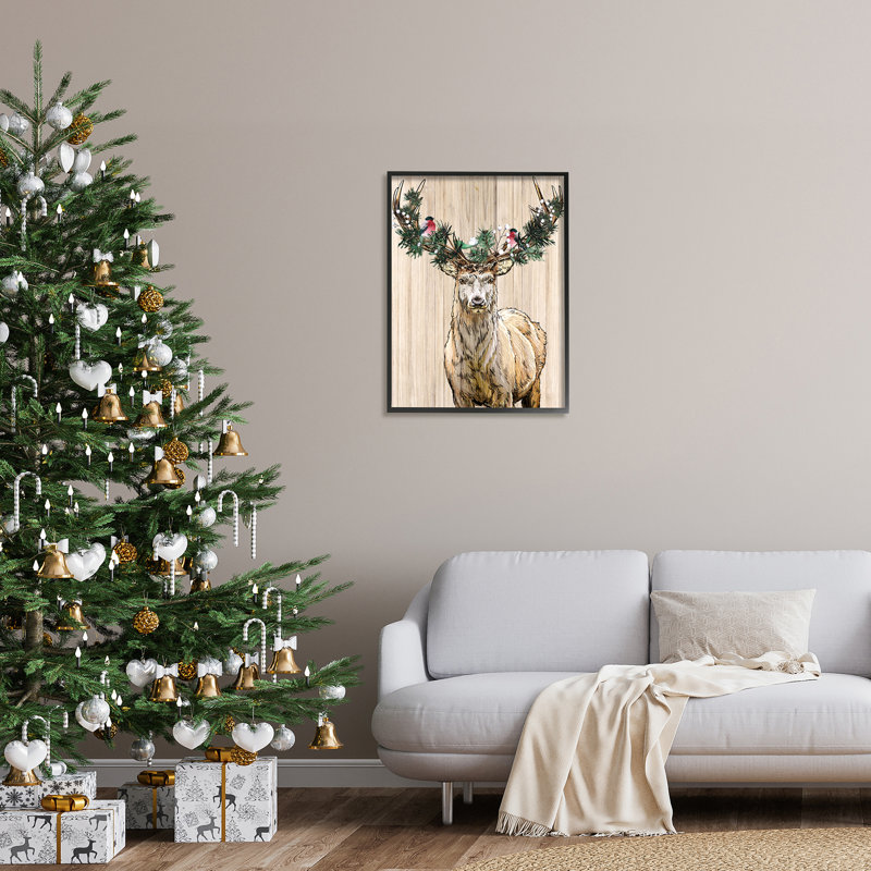 Arrangement de sapin d'hiver, bois de cerf, motif granuleux noir, estampe numérique, art texturé par Kim Allen
