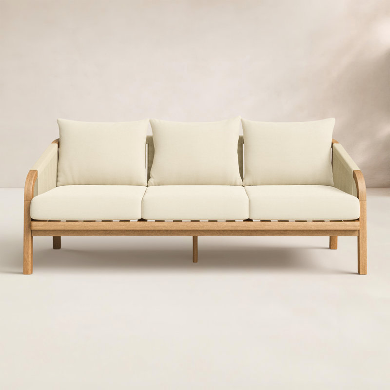74.5'' Wide Wood Patio Sofa with Cushions