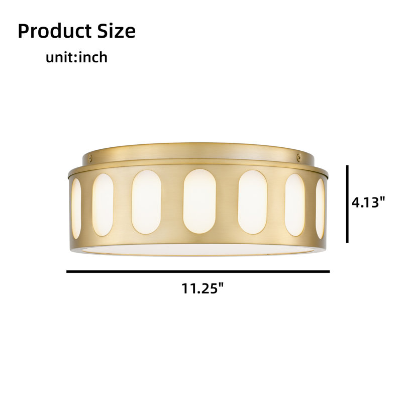 Plafonnier rond rond en laiton antique 11,25 pouces, trois températures de couleur, Doré, H 4,13 po x l 11,25 po x P 11,25 po