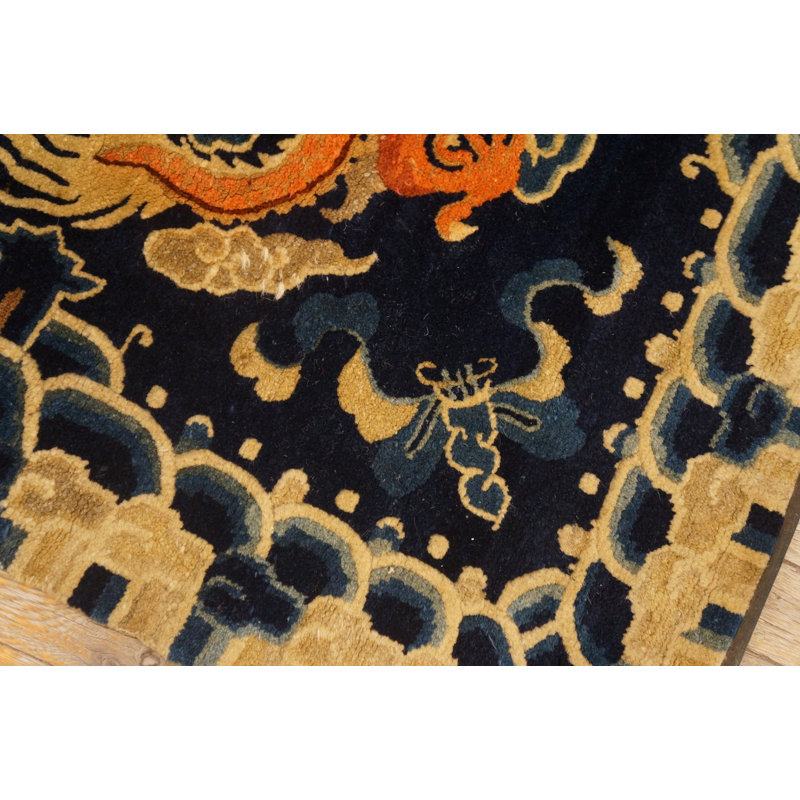 Blue Antique Small Scatter Size Square Shape Chinese Dragon Cloud Band Ningxia Rug