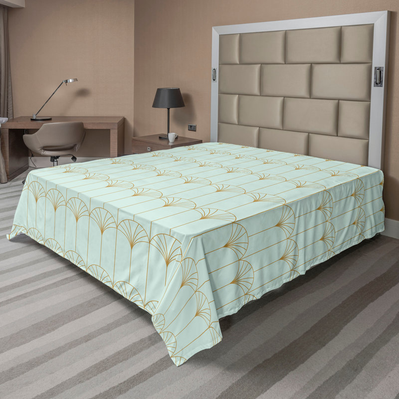 Polyester Floral Flat Sheet, California King Flat Sheet, Mint Green/Sand Brown