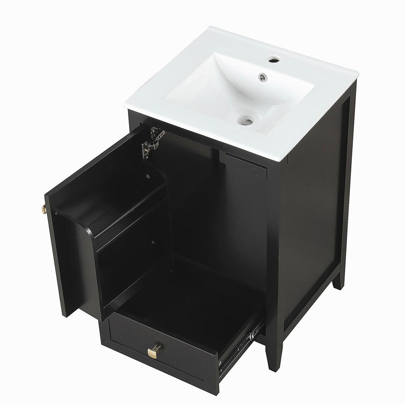 Armoire de salle de bain de 20 pouces avec lavabo, armoire de salle de bain avec porte à fermeture en douceur, tablette de rangement et tiroir
