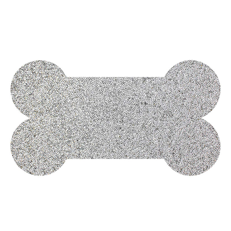 Sparkles Home | Rhinestone Dog Bone Placemat | Non-Slip | Easy to Clean | Decorative Pet Mat, Silver