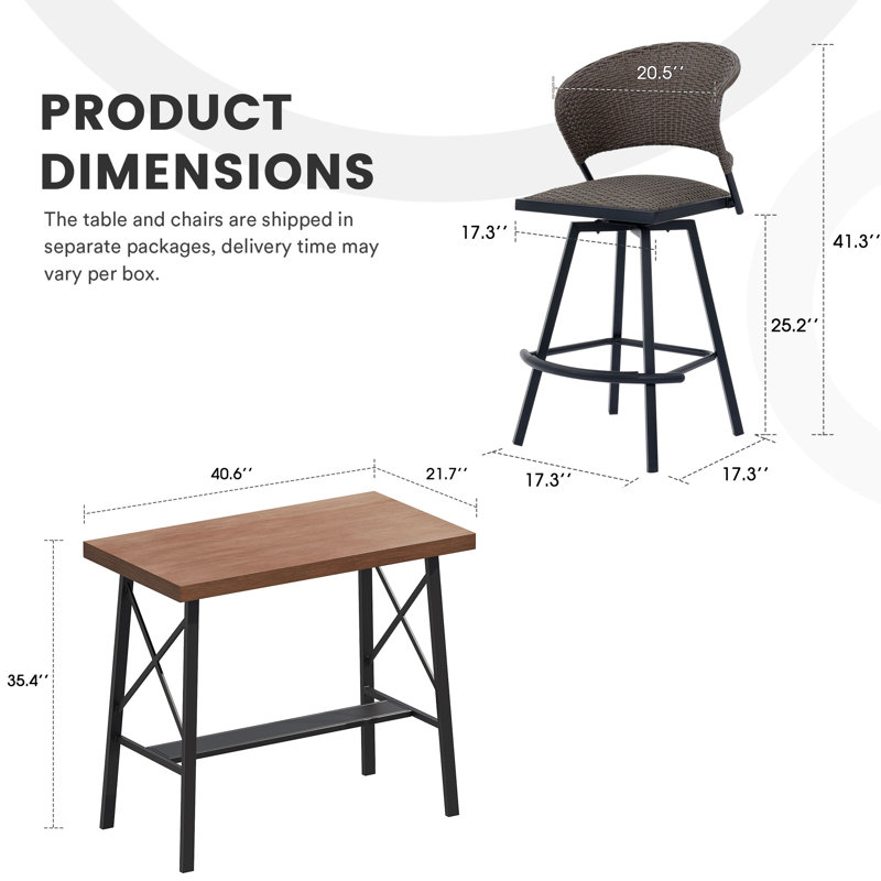Ronne Metal Bar Set, Brush Wood Brown