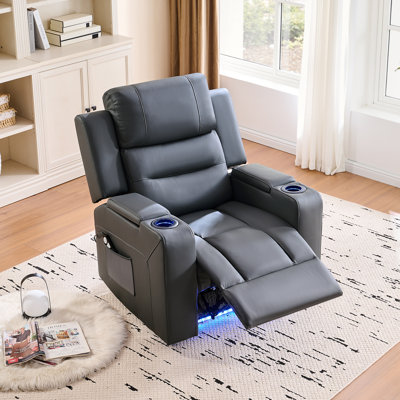 Hjalti Power Recliner Chair Technical Fabric Home Massage and Heating Recliner with LED light and Refrigerated Cups Holder by Ivy Bronx
