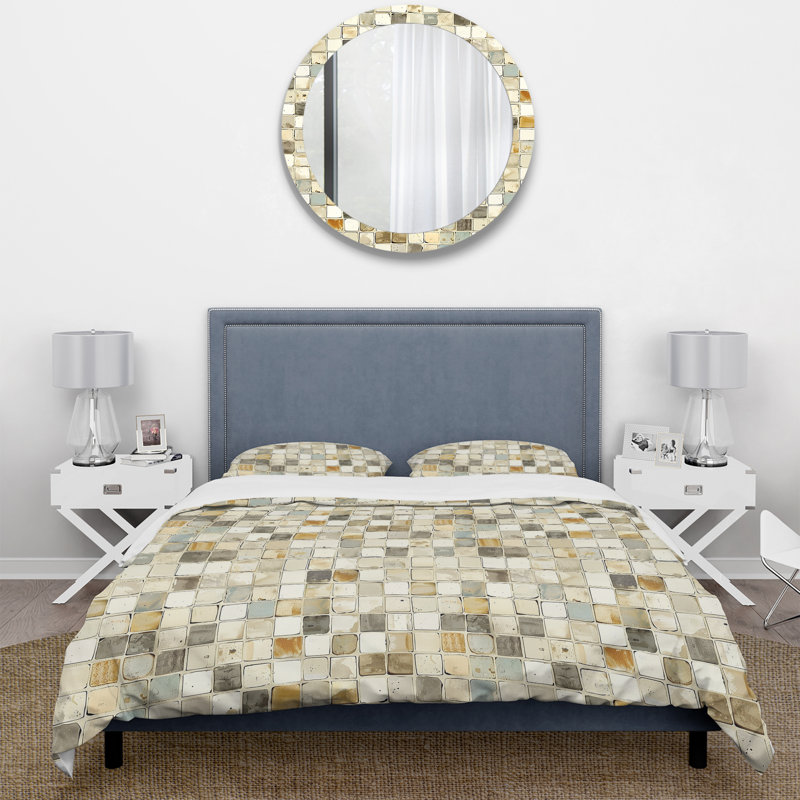 Ensemble de housse de couette brun Midcentury Mosaic IV - Midcentury, Housse de couette simple + 2 taies décoratives st