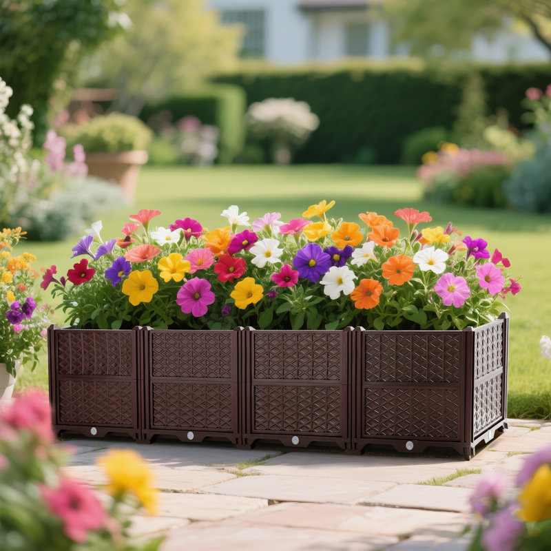 Boîte à fleurs rectangulaire en plastique pour légumes, herbes et fleurs - Ensemble de plantation d'intérieur et d'extérieur brun | Idée de cadeau