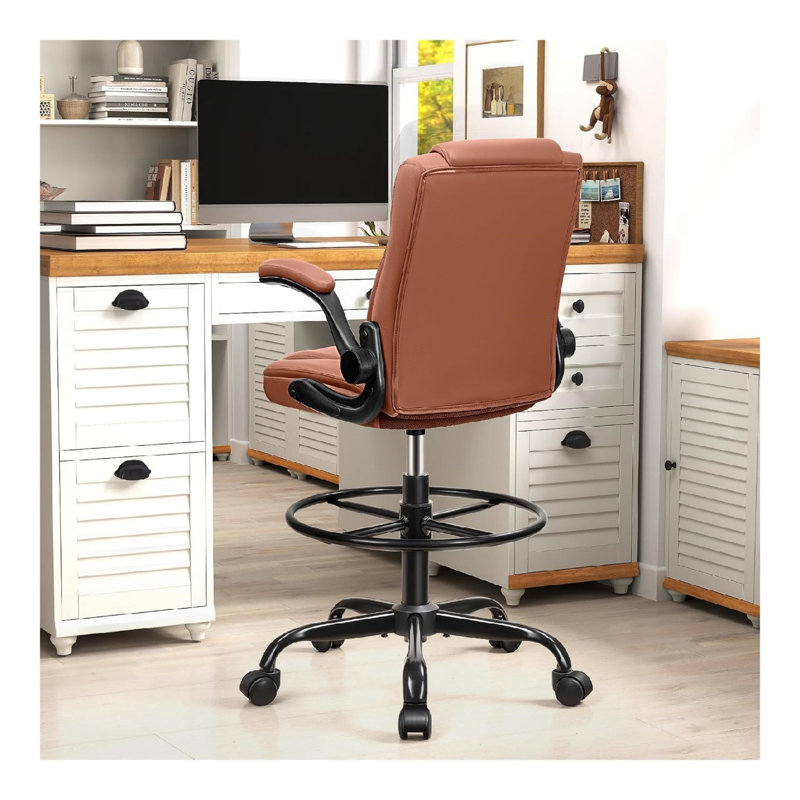 Chaise de bureau en cuir à hauteur réglable, chaise de bureau ergonomique, Brun