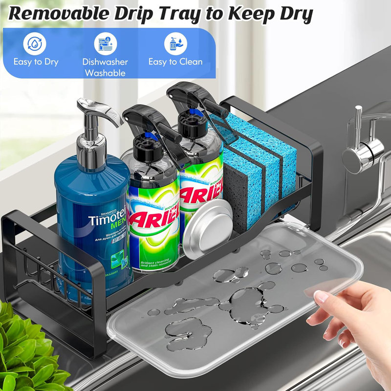 Black Stainless Steel Kitchen Sink Caddy with Removable Drain Tray