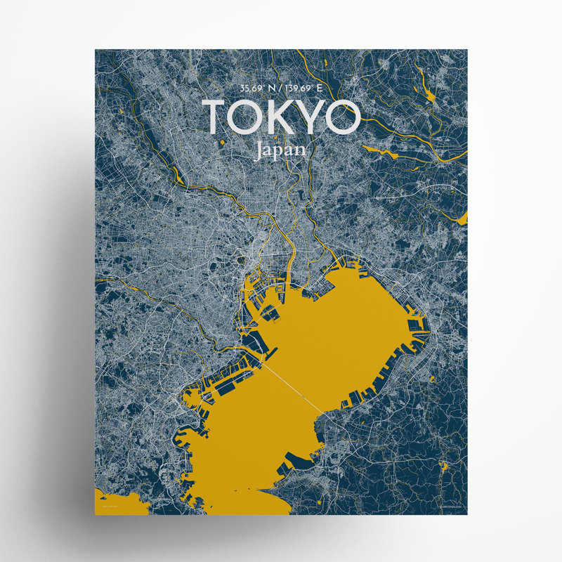 Tokyo City Map in Amuse 1 Piece Wall Art, 20cm H x 16cm W x 0.05cm D